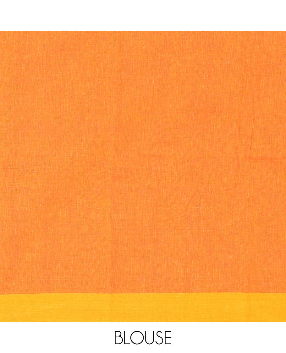 Pink Plain Khadi Cotton Saree, Subtly Sparked with Contrasting Plain Border, Subtly Striped Pallu, and Paired with a Contrast Blouse