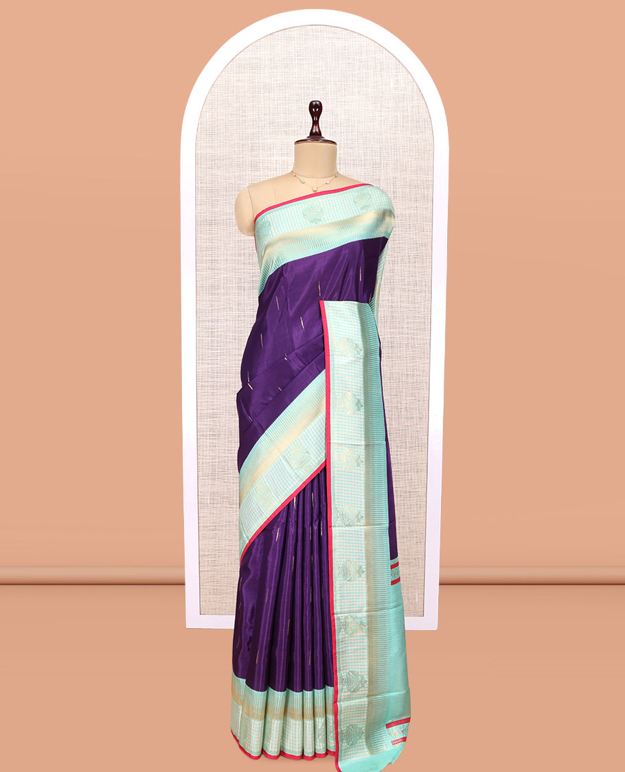 Dark Purple Raindrop Butta Semi-Mysore Silk Saree