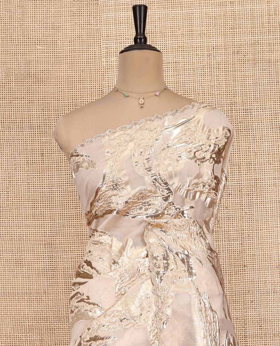 Gold Turkey Organza Saree Features Geometric Glitterwork, Scallop Beadwork Border, Embroidered Blouse
