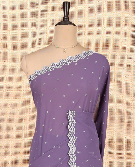 Lavender Designer Saree, Mesmerized with Swarovski Stonework, a Scallop Stonework Border, Matching Blouse