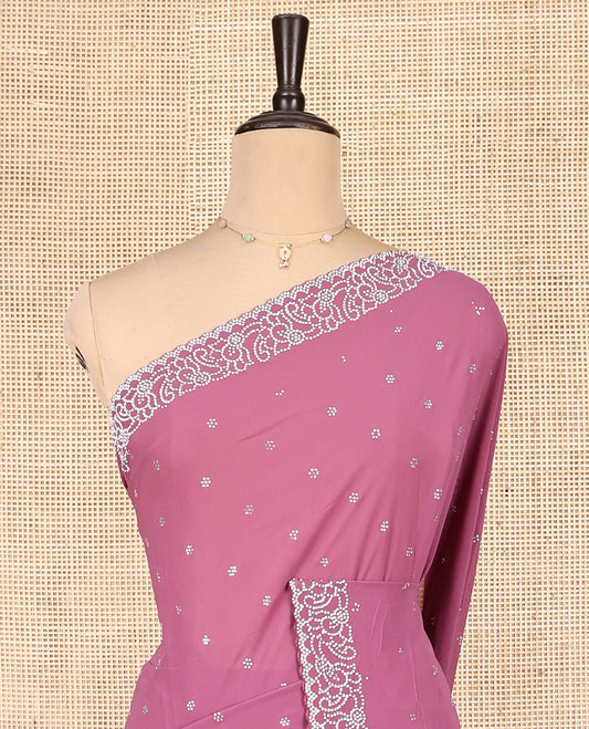 Pink Designer Saree, Gleamed Up with Micro-Stone Work, Scallop Micro-Stone Work Border, a Self-Pallu, and a Matching Blouse