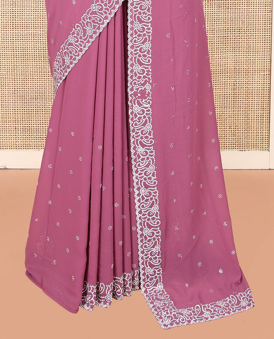 Pink Designer Saree, Gleamed Up with Micro-Stone Work, Scallop Micro-Stone Work Border, a Self-Pallu, and a Matching Blouse