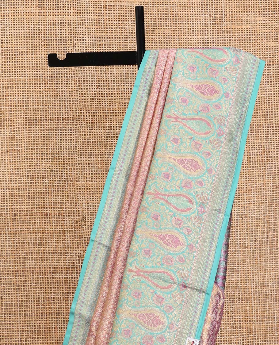 Pink Kanchipuram Tissue Silk Saree, Accentuated with Jacquard Designs on Its Body,  Complemented by a Contrast Meenakari Border, Intricately Designed Meenakari Pallu, and Paired with a Contrast Blouse