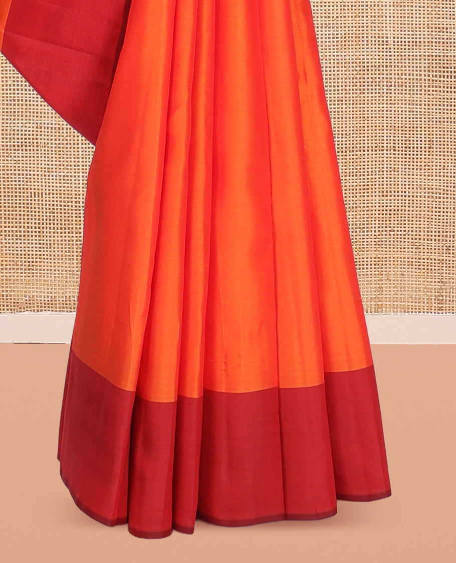 Orange Kanchipuram Silk Saree, Embellished with Zari Buttas, Complemented by a Contrast Mayil Border, Floral Design Pallu, and a Contrast Blouse