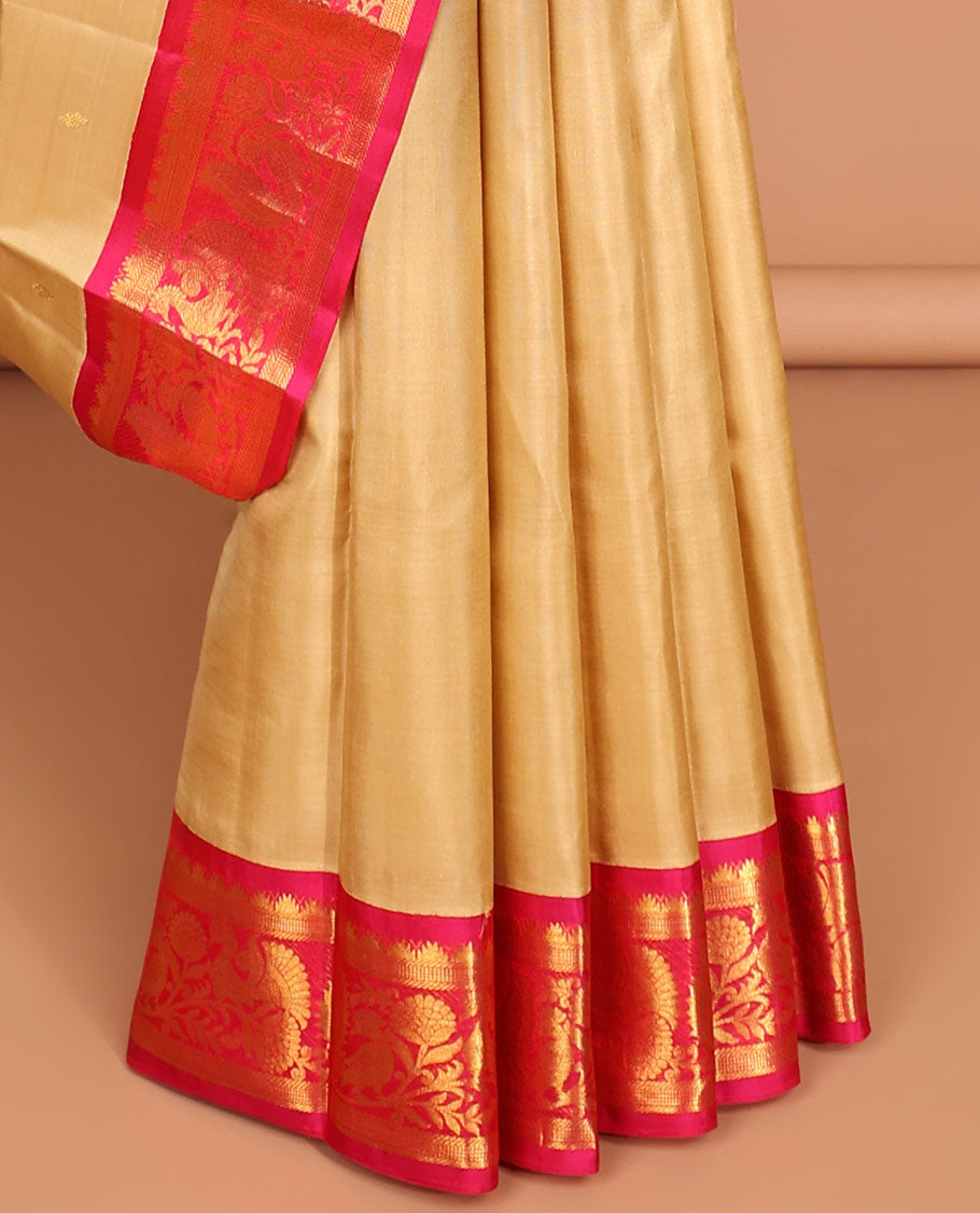 Orange kancheepuram silk saree with contrast korvai intricate zari design & checked zari design pallu