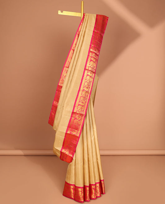 Orange kancheepuram silk saree with contrast korvai intricate zari design & checked zari design pallu