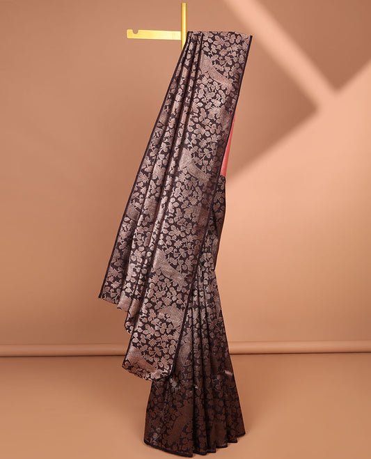 Borderless black floral vine kanchipuram designer silk saree with floral vine design pallu