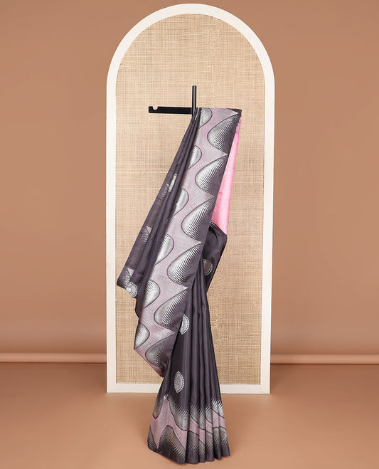 Black buttas kancheepuram silk saree with self abstract design border & intricate zari design pallu