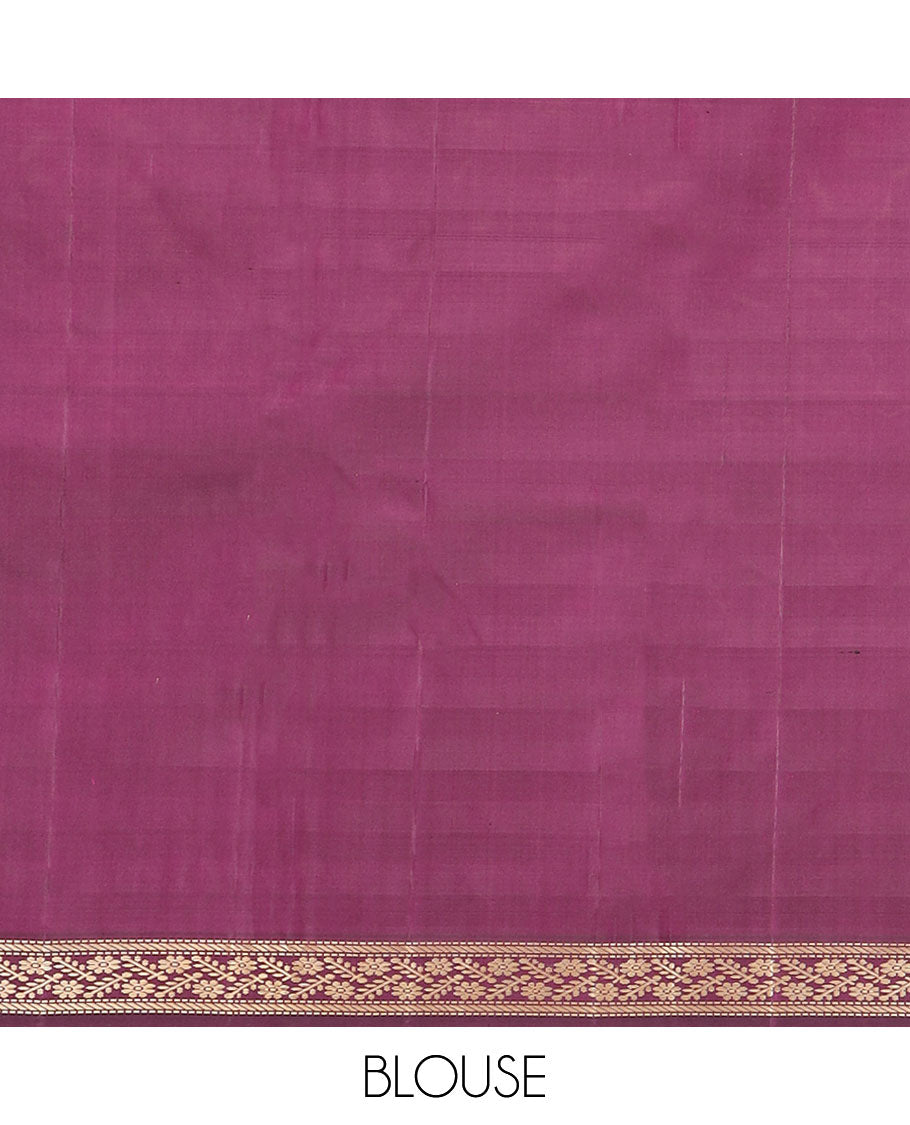 Maroon chakram buttas Kanchipuram silk saree, self-border of muthu, banaras, and floral designs, and jaal pallu