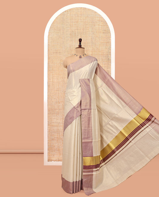 Gold Plain Kerala Cotton Saree