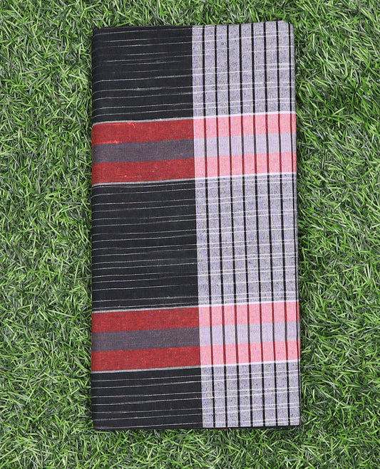 Black and grey color vertically and horizontally stripes printed cozy cotton lungi