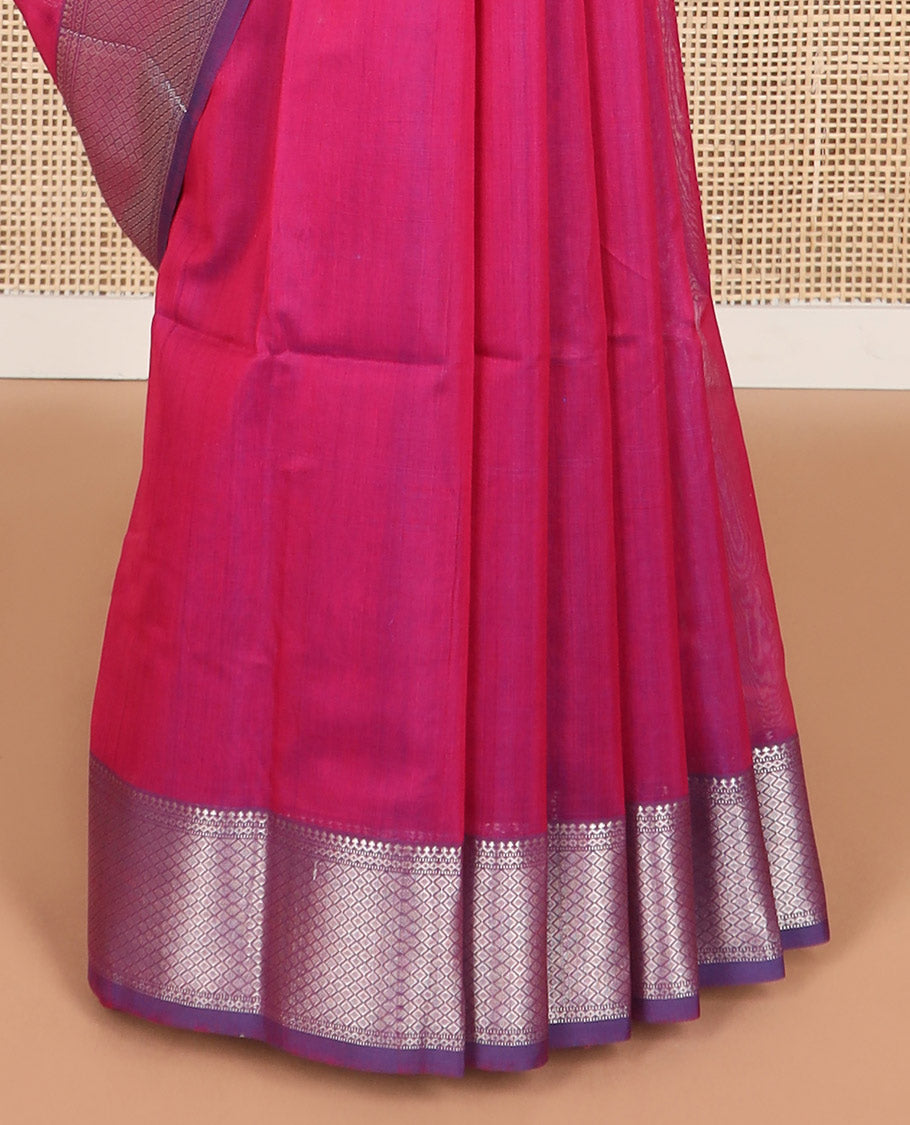 Red floral motifs maheshwari cotton saree with self zari design border & floral, striped design pallu