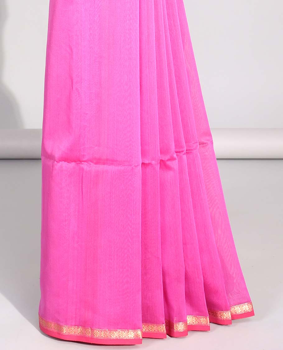 Pink floral motifs maheswari cotton saree with contrast zari border & floral motifs pallu