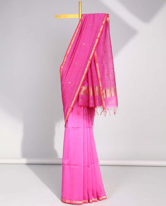 Pink floral motifs maheswari cotton saree with contrast zari border & floral motifs pallu