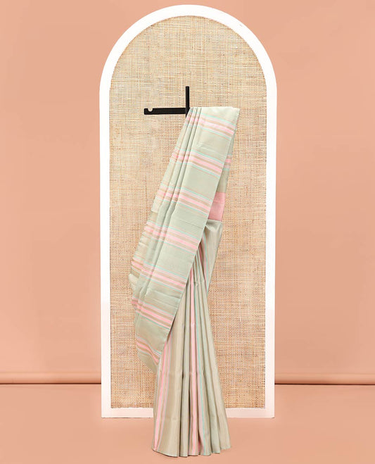 Borderless Multi-color Mayuri Soft Silk Saree, Subtly Sparkled With Stripes All Over Its Body, Complemented by Captivating Pallu, and Paired with a Contrast Blouse