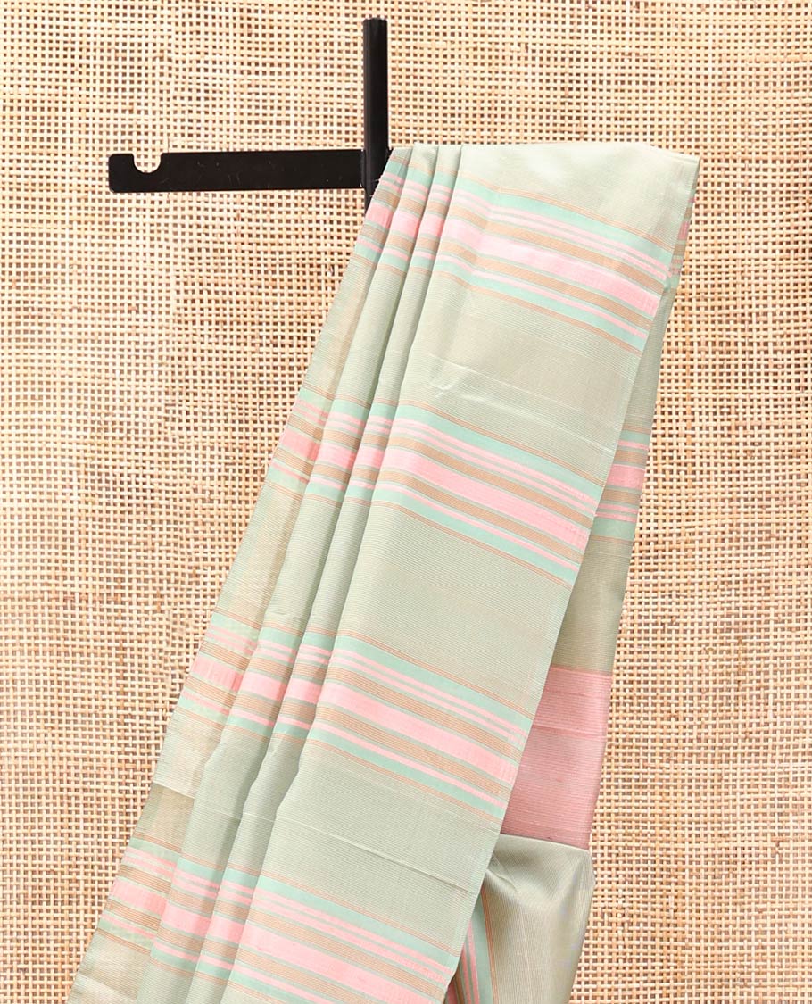 Borderless Multi-color Mayuri Soft Silk Saree, Subtly Sparkled With Stripes All Over Its Body, Complemented by Captivating Pallu, and Paired with a Contrast Blouse
