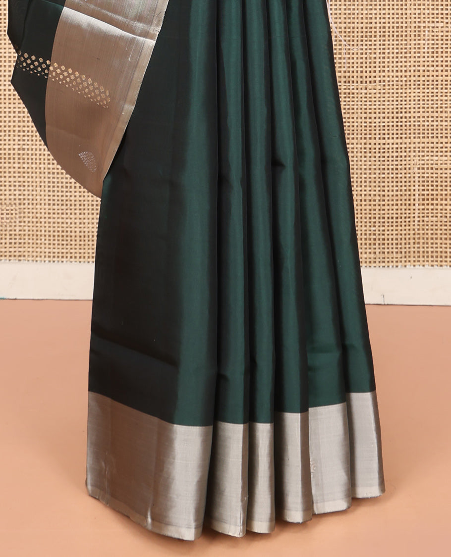 Green Mayuri Lite Silk Mix Saree, Subtly Sparkled with Zari Buttas, a Contrast Border, Sparsely Woven Pallu, and a Contrast Blouse