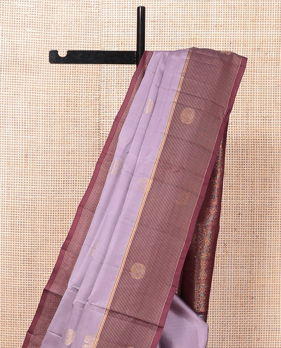 Lavender Mayuri Lite Silk Mix Saree, Accentuated with Mayil-Chakram Buttas, a Contrast Mayil Butta Striped Border, a Floral Pallu, and a Contrast Blouse