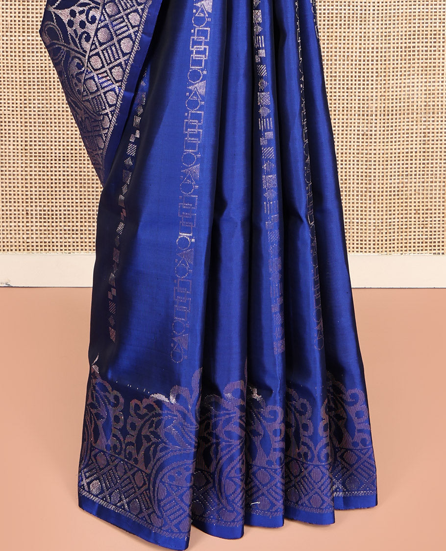 Blue Mayuri Lite Silk Mix Saree, Meticulously Crafted with Geometric Buttas, Highlighted by Peacock Motif Border, Contrast Intricate Pallu, and a Contrast Blouse