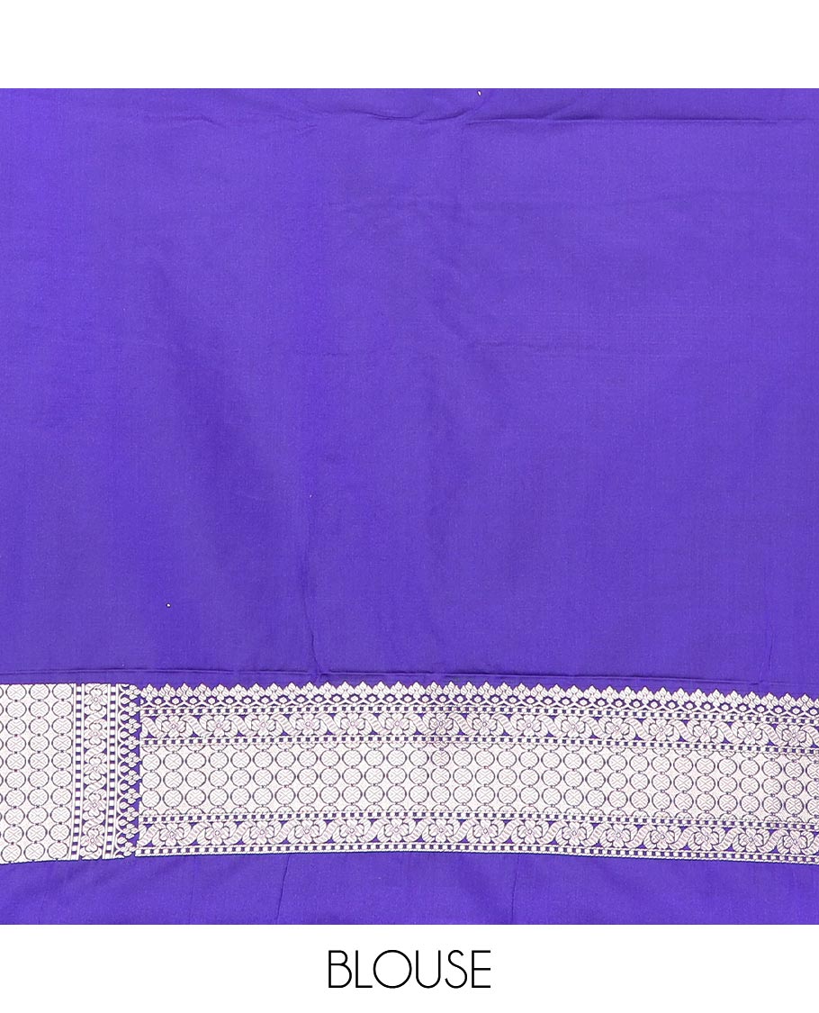 Blue zari buttas and Pichwai cow buttas mushru silk saree, traditional design border, and zari-rich jaal pallu