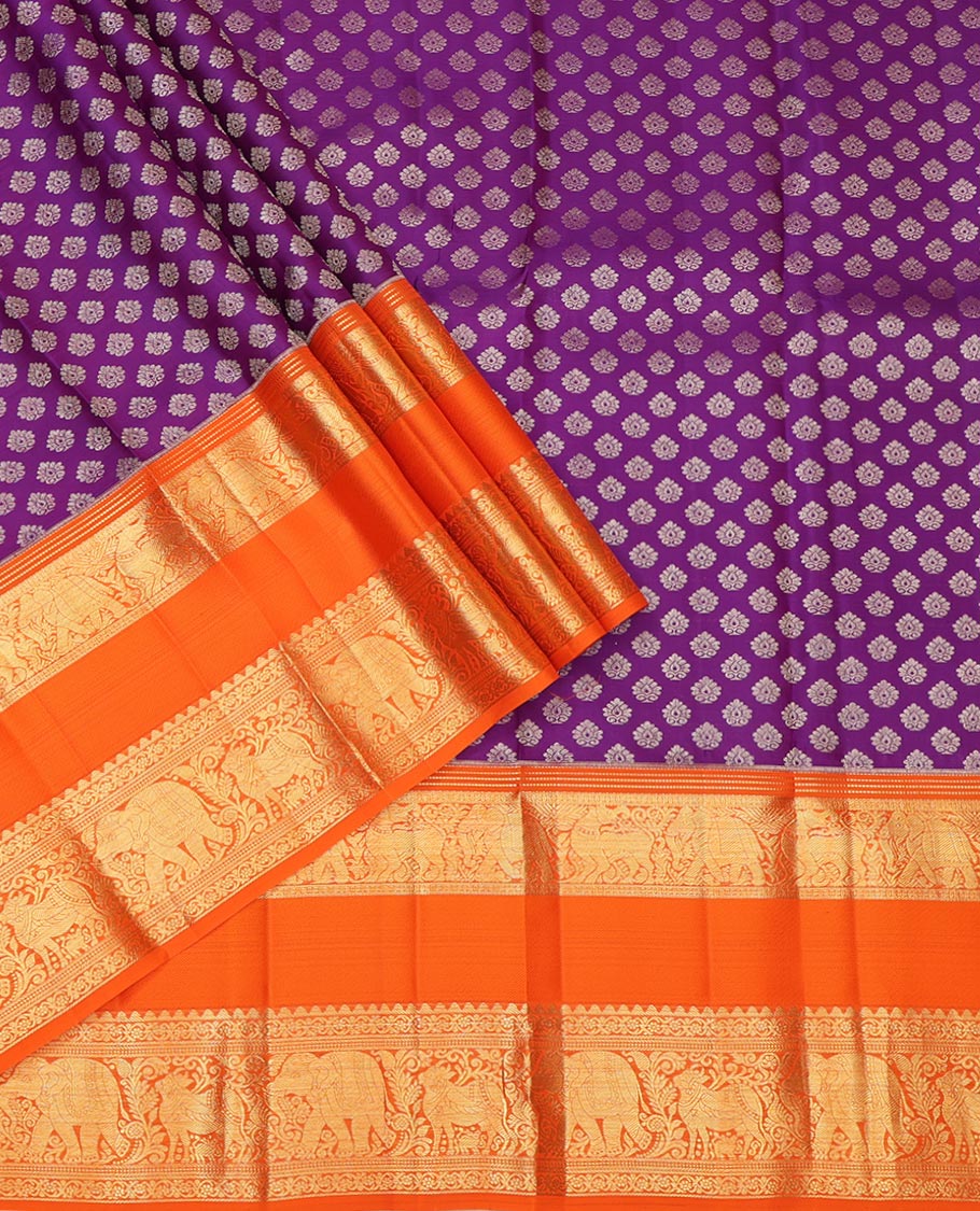 Purple Pure Silk Pavadai Material Set