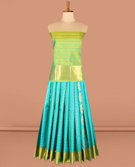 Blue Pure Silk Navarathna Pavadai Material Set