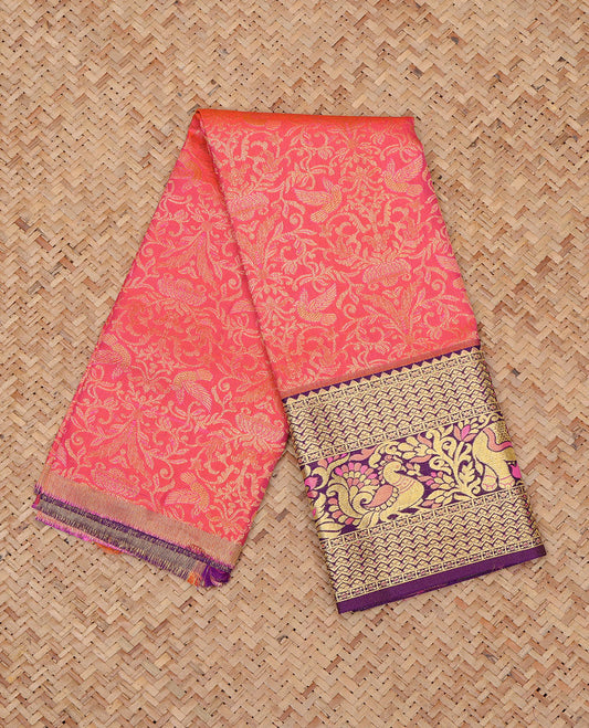 Pink Pure Silk Navarathna Pavadai Material Set