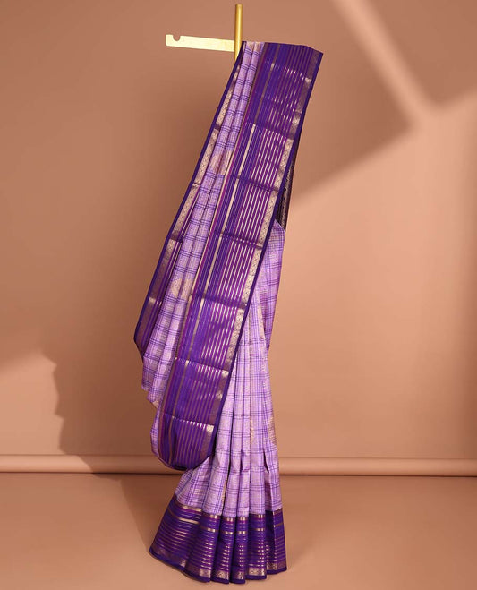 lavender checked, floral buutas vasundhara elite silk saree with contrast intricate zari design border & checked zari design pallu