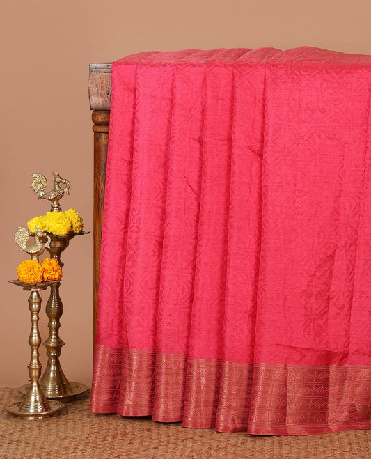 Pink embossed thread weave art tussar saree, copper zari border & pallu of intricate designs