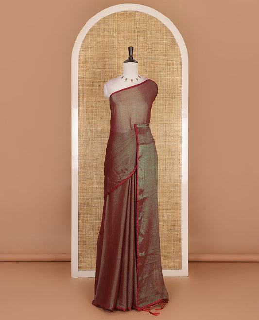 Borderless manthulir green plain design viscose saree, flower motifs printed matching blouse