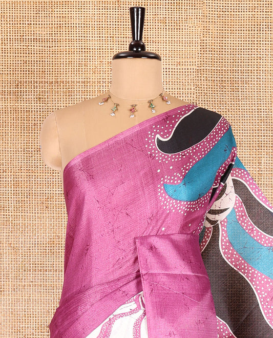 Borderless pink abstract-style star motifs abstract printed art khadi cotton saree, abstract-style printed pallu, and a matching blouse