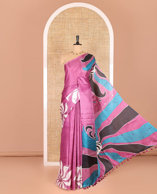Borderless pink abstract-style star motifs abstract printed art khadi cotton saree, abstract-style printed pallu, and a matching blouse
