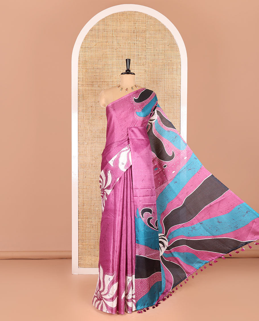 Borderless pink abstract-style star motifs abstract printed art khadi cotton saree, abstract-style printed pallu, and a matching blouse