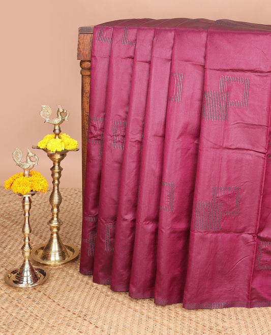 Maroon neem zari design litchi soft silk saree with self border & neem zari design pallu along with plain blouse