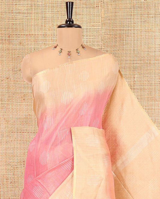 Pink Bhagalpur Cotton Saree, Adorned with Buttas, Complemented by a Contrast Border, Pallu, and a Contrast Blouse