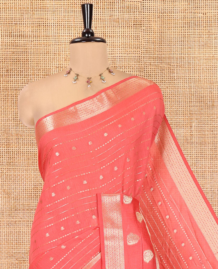 Onion Pink Assam Silk Saree, Enriched with Zari Designs, a Traditional Zari Border, Striped Pallu, and a Matching Blouse