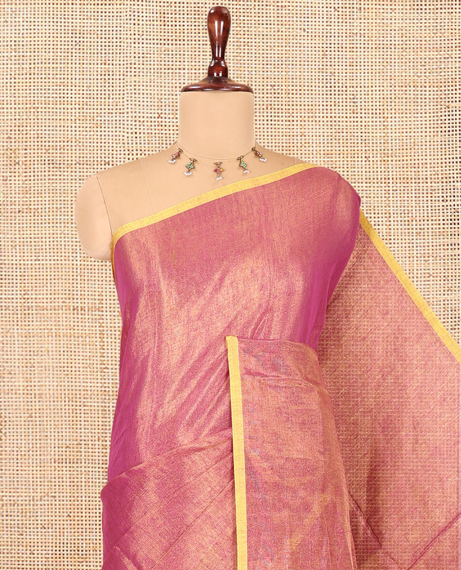 Borderless Light Purple Plain Khadi Tissue Saree, a Self-Striped Pallu, and a Matching Blouse
