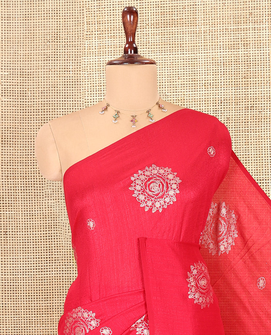 Borderless Pink Vichitra Silk Saree, Enriched with Circle Buttas, a Self-Pallu, and No Blouse