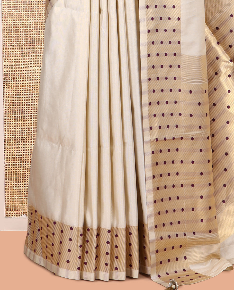Gold-Purple Plain Tissue Saree, Gold Polka-Dotted Border, Matching Blouse