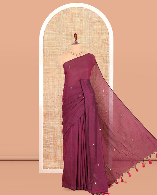 Borderless Purple Khadi Cotton Saree