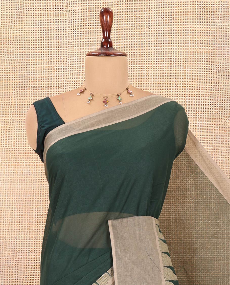 Green Plain Cotton Saree
