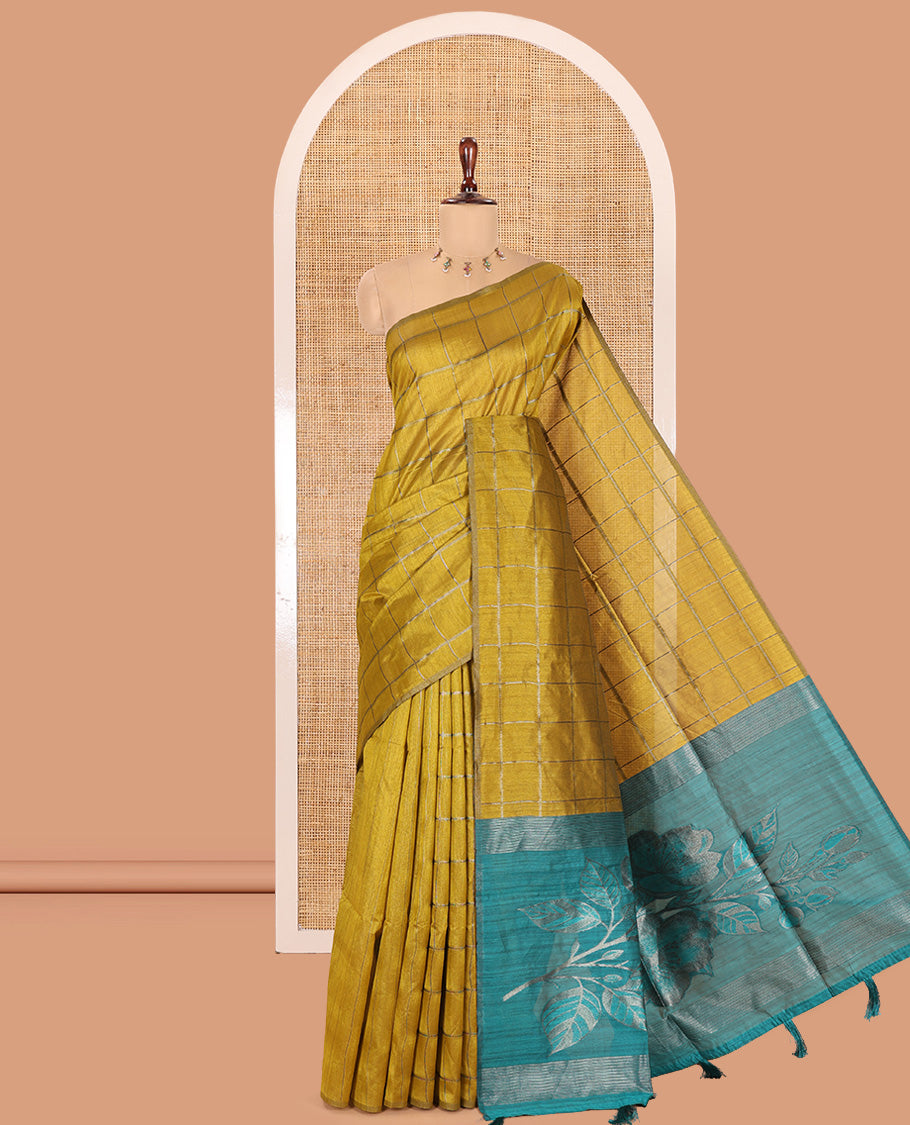 Borderless Mustard Jute Cotton Saree