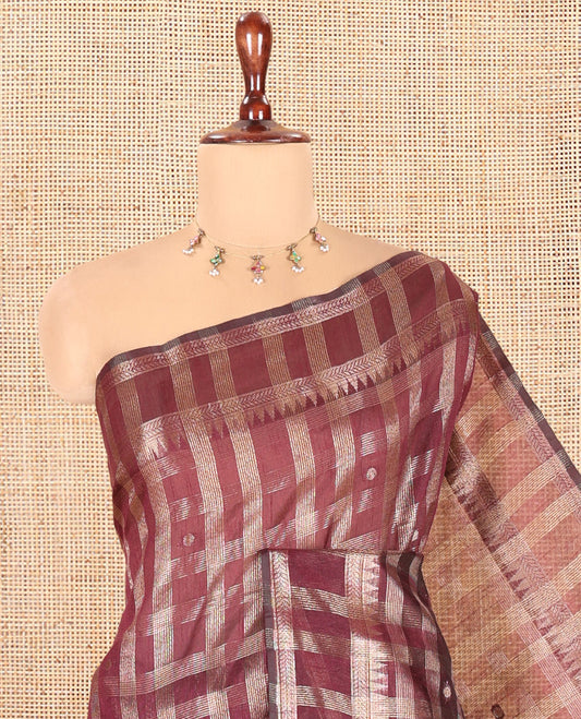Wine Semi-Raw Silk Saree