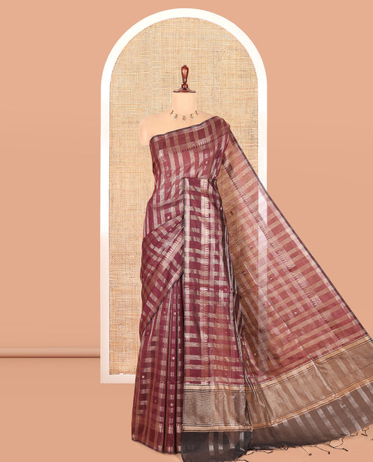 Wine Semi-Raw Silk Saree