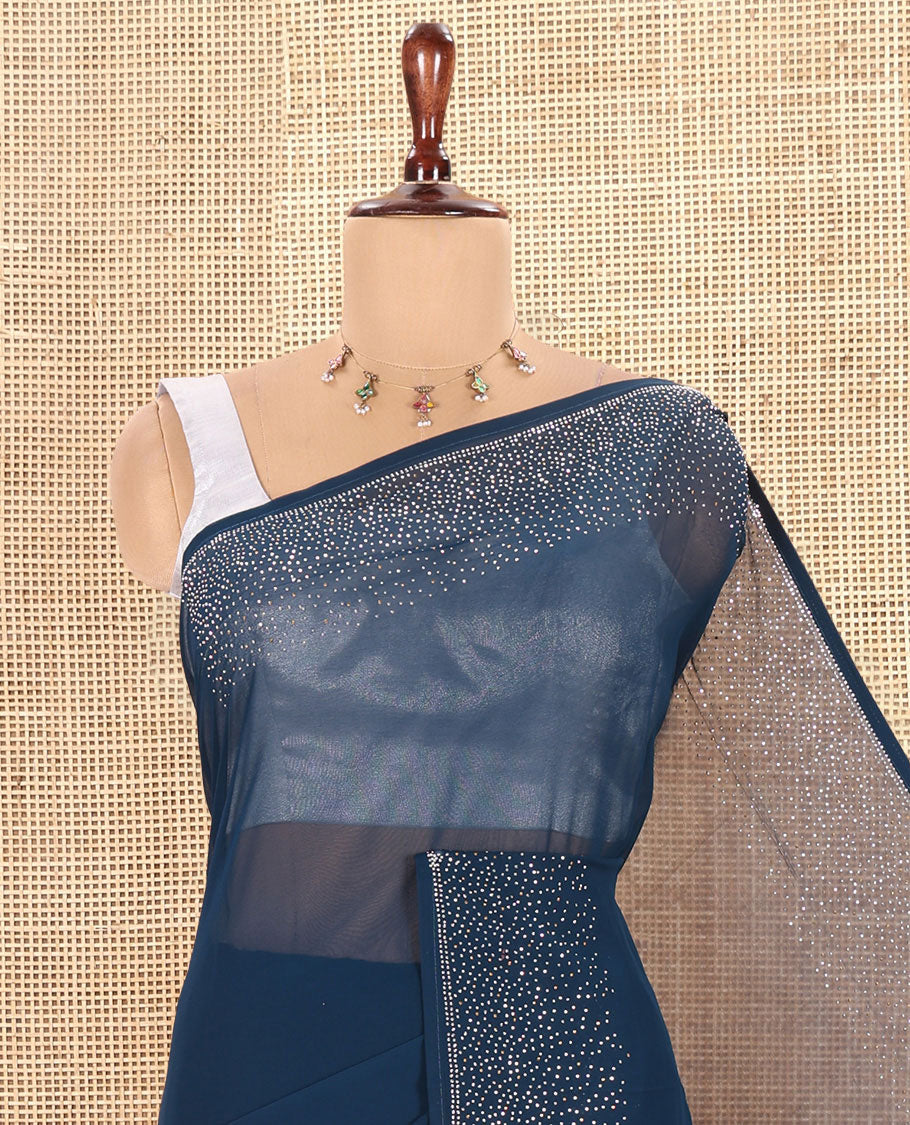 Blue Plain 60-Gm Georgette Saree