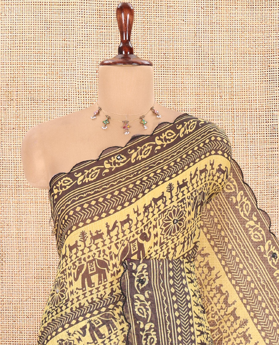 Yellow Linen Cotton Saree