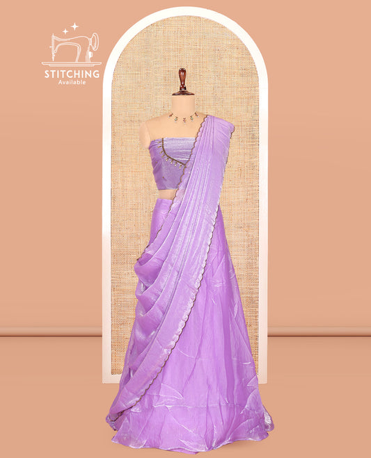 Lavender Fendi Organza Half-Saree, Plain Skirt, Matching Embroidered Blouse, Matching Scallop Dhavani