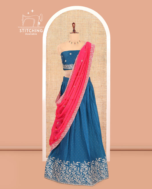 Peacock Blue Velvet Organza Half-Saree