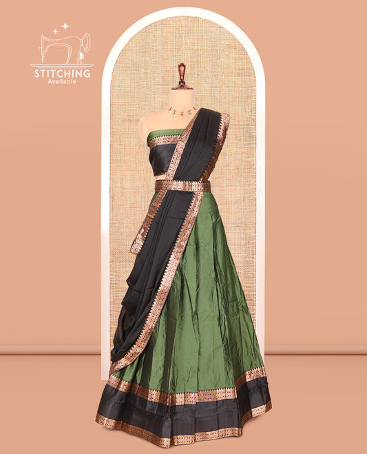 Green Semi-Silk Half-Saree