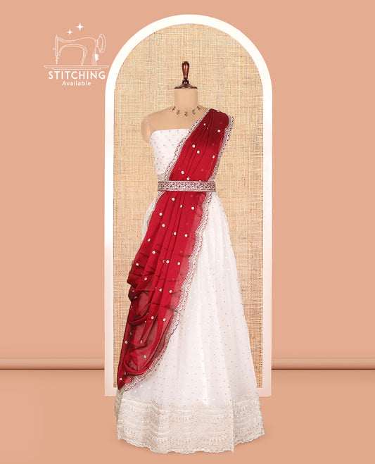 Milk White Moss Organza Half-Saree